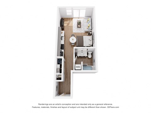 Floor plan for studio, 1 bath, 501 sqft